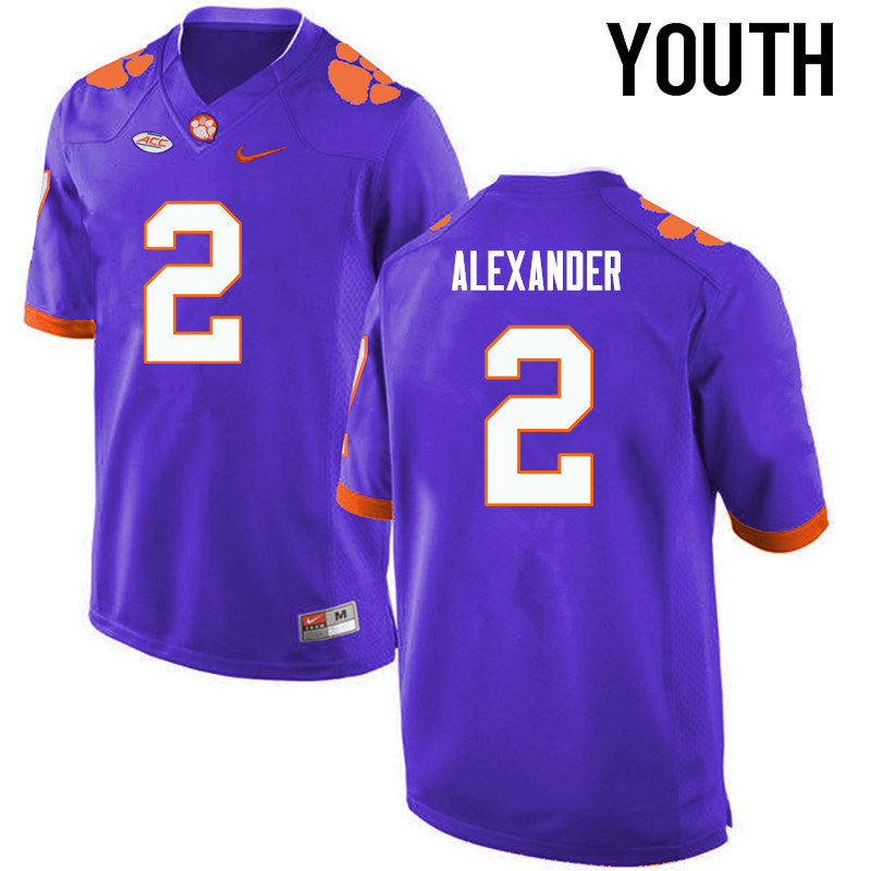 Youth Clemson Tigers #2 Mackensie Alexander College Football Jerseys-Purple - Click Image to Close